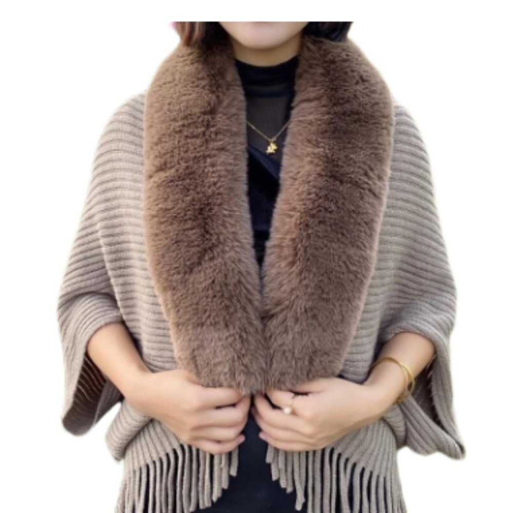 Fur Collar Shawl Sweater NWOT
